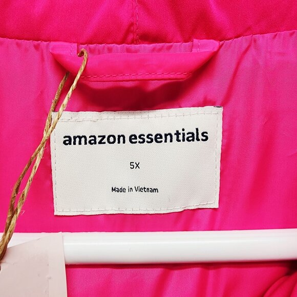 Essentials Womens Fuchsia Puffer Jacket plus Size 5X With Elastic Hem & Pockets - Picture 2 of 6